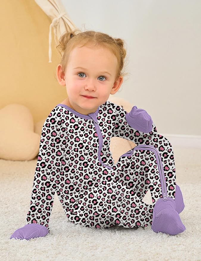 Jimonda Bamboo Baby Boys Romper Fold-Over Footies and Mitten Pajamas Long Sleeve Sleeper Girl Footless Clothes 3-Packs