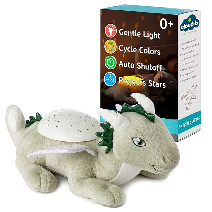 Cloud b Twilight Buddies Dragon Plush Night Light | Star and Constellation Projector in 3 Colours | Auto Shut-Off | from Birth