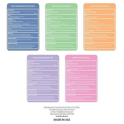 Touchland Hydrating Hand Sanitizer Spray, TOP 5 Set (Applelicious, Sandalwood, Lavender, Berry, Citrus), 1 FL. OZ. Travel Size Power Mist Sprays (Set of 5)