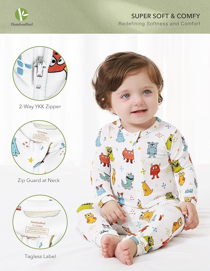 Baby Zippered Rompers Newborn Pajamas Sleepers Long Sleeve Jumpsuits Infant Zipper Romper-Viscose from Bamboo