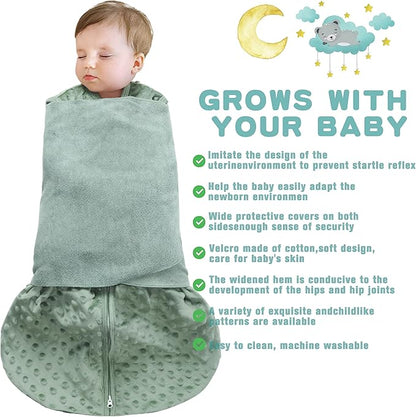 Fleece Newborn Sleep Sack Baby Swaddle,3-Way Adjustable Wearable Blanket,2 Pack Fleece Swaddling Sleeping Bag TOG 2.0， (Blue&Green, 6-12 Months)