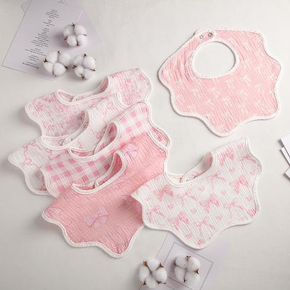 6 Pack Baby Muslin Bibs for Girls Boys Adjustable 100% Cotton Soft for Drooling and Teething Organic Lap-Shoulder