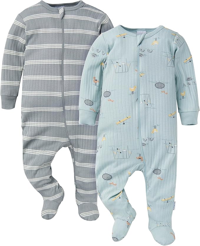 Gerber baby-girls Baby Unisex 2-pack 2-way Zip Textured Sleep 'N Play