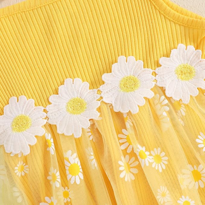 Baby Girl Clothes Daisy Ribbed Bodysuit Sleeveless Romper Dress Summer Outfit for Girls Newborn 3 6 9 12 18 Months