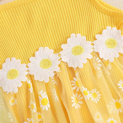 Baby Girl Clothes Daisy Ribbed Bodysuit Sleeveless Romper Dress Summer Outfit for Girls Newborn 3 6 9 12 18 Months