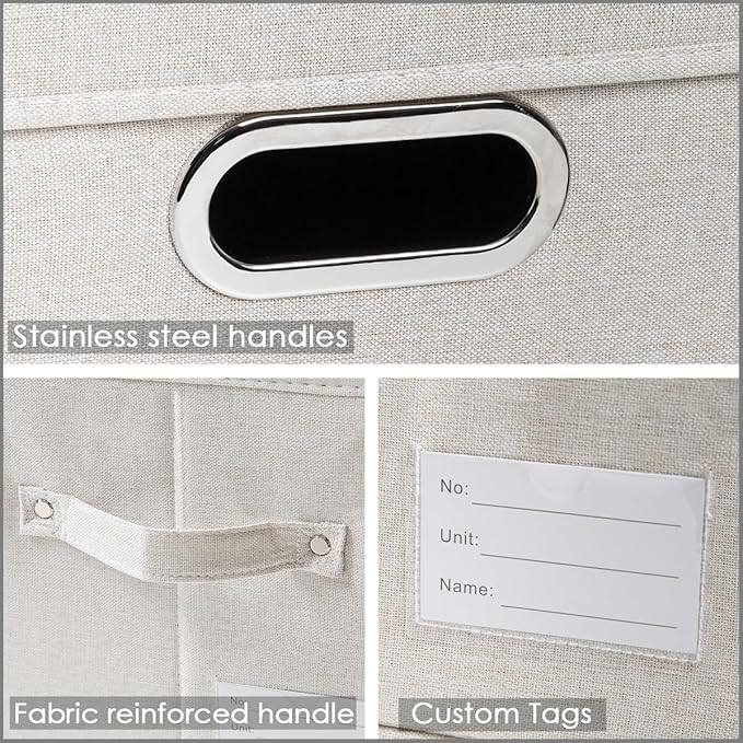 PRANDOM Collapsible Storage Bin with Lid [3-Pack] Fabric Foldable Storage Box Organizer Container Basket Cube with Cover for Home Bedroom Closet Office Beige(15.3x10x9.7)