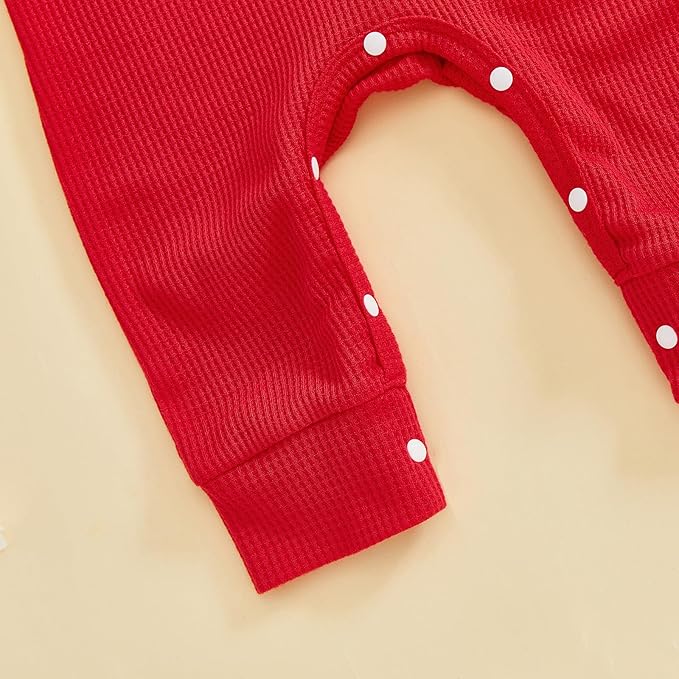 Baby Valentines Outfit Girl Boys Long Sleeve Footie Rib Onesie knot Hat Spring Clothes Newborn Outfits Infant Set