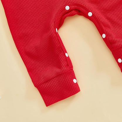 Baby Valentines Outfit Girl Boys Long Sleeve Footie Rib Onesie knot Hat Spring Clothes Newborn Outfits Infant Set