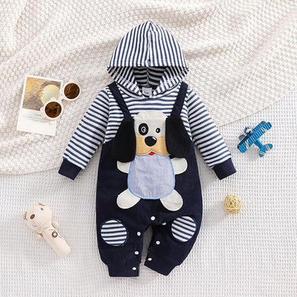 Baby Boy Clothes Newborn Hoodie Romper Fall Winter One-piece Outfit Infant Cute Cartoon Clothing Set 0-18 Months