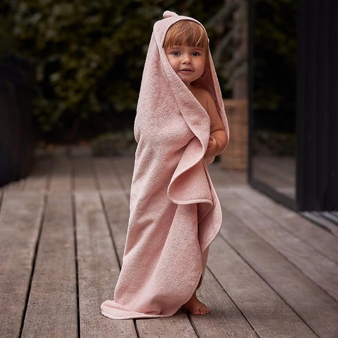 Baby Hooded Towel – Organic Cotton Baby Bath Towels, 32" x 32" Super-Soft and Absorbent Baby Towels for Newborn 2-Pack (Rabbit Blush)