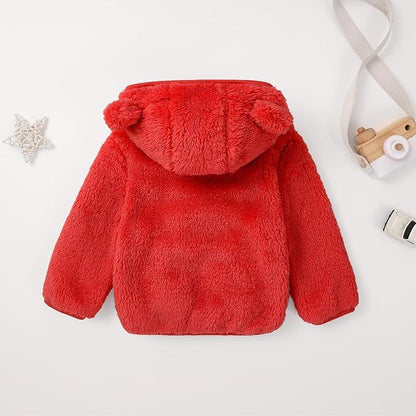 Baby Toddler Boys Girls Fleece Jacket with Hood Zip Up Cute Bear Coats for Infant Boys Girls Fuzzy Jacket with Ear 1-5T