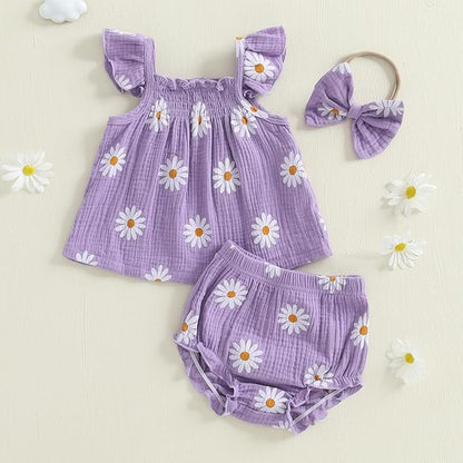 Mubineo Baby Girl Summer Clothes Cute Ruffle Tops Dress Shorts Outfits Set Infant Toddler Shrit Bloomers Princess Outfit