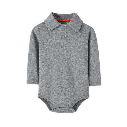Teach Leanbh Infant Baby Polo Bodysuit Cotton Long Sleeve Pure Color Shirt 3-24 Months (24 Months, Grey)