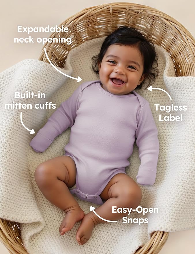 Yoofoss Baby Bodysuits 100% Organic Cotton Baby Onesie Long Sleeve Baby Boys Girls Clothes Soft Newborn Infant Romper, 3 Pack