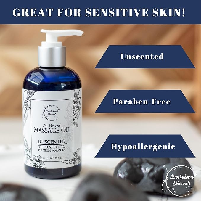 Unscented Massage Oil for Massage Therapy – 100% Natural Body Oil with Sweet Almond, Grapeseed & Jojoba for Premium Glide – Pure Carrier Blend for Aromatherapy – Brookethorne Naturals (Pack of 2)