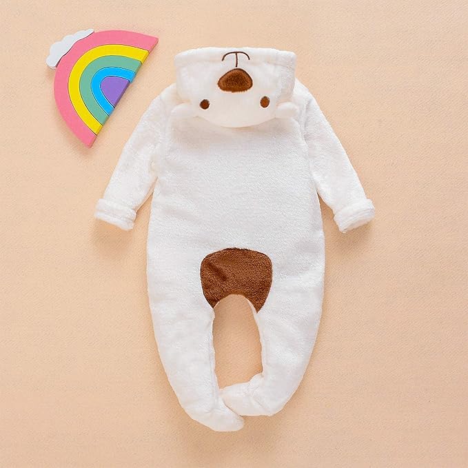 Newborn Baby Bear Fleece Romper One-Piece Footies Jumpsuit Pajama Infant Outfit for Baby Boys Girls