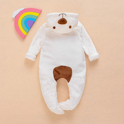 Newborn Baby Bear Fleece Romper One-Piece Footies Jumpsuit Pajama Infant Outfit for Baby Boys Girls