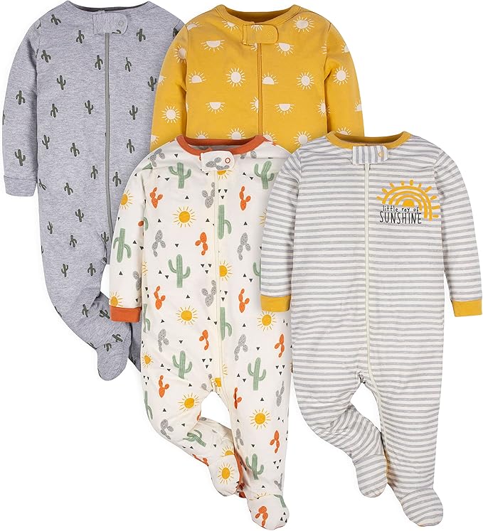 Gerber unisex-baby 4 Pack Sleep 'N Play Footie