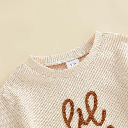 Little Brother Newborn Outfit Infant Baby Boy Lil Bro Shirt Bubble Romper Waffle Bodysuit Siblings Matching Clothes