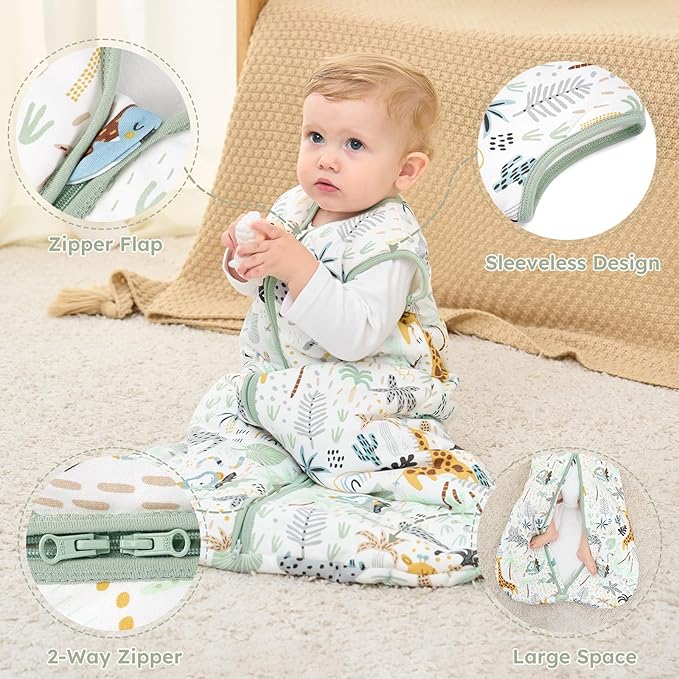 Yoofoss Baby Sleep Sack 12-18 Months, TOG 2.5 Baby Wearable Blanket with 2-Way Zipper, 100% Organic Cotton Fabric Winter Newborn Sleeping Sack, Warm Soft Comfy
