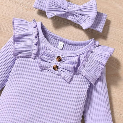 Aalizzwell Preemie Newborn Infant Baby Girls Clothes Ribbed Bodysuit Pants Set Fall Winter Outfits