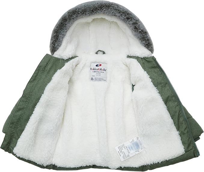 Rokka&Rolla Baby Boys' Sherpa Lined Puffer Jacket Warm Winter Coat with Mini Fur Trim Hood for Newborn Infants Toddler