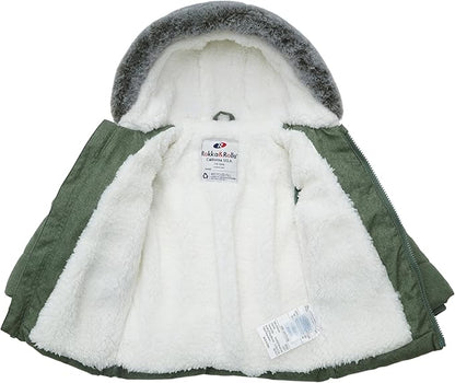 Rokka&Rolla Baby Boys' Sherpa Lined Puffer Jacket Warm Winter Coat with Mini Fur Trim Hood for Newborn Infants Toddler