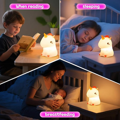 Night Light for Kids, Rechargeable Dimmable Silicone LED Nightlight with 7 Colors, Baby Nursery Night Lamp, Touch Squishy Lamp, Cute Gifts for Girls, Boys, Toddler Room Decor, Unicorn