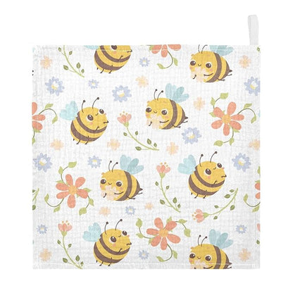 vvfelixl Baby Washcloths Cotton Bumble Bee Flowers Baby Muslin Washcloths Soft Baby Face Towel for Newborn Infants Baby Wipes, 11.8 X 11.8 Inch, 3 Pack White