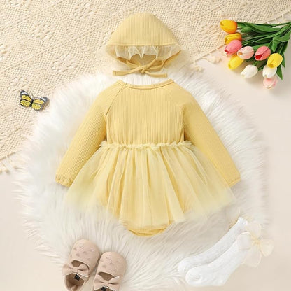 YOUNGER TREE Newborn Baby Girl Romper Dress Outfits Long Sleeve Floral Tutu Bodysuit with Leggings Hat Infant Fall Clothes