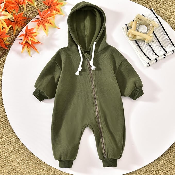 Unutiylo Unisex Baby Boys Girls Long Sleeve Infant Baby Zipper Hooded Jumpsuits Romper Loose Outfit Clothes