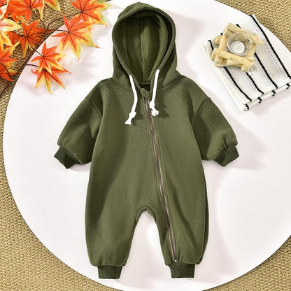 Unutiylo Unisex Baby Boys Girls Long Sleeve Infant Baby Zipper Hooded Jumpsuits Romper Loose Outfit Clothes