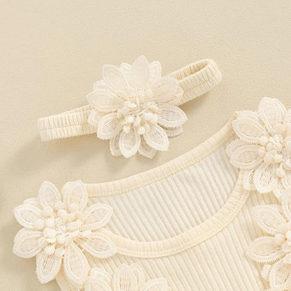 Infant Baby Girl Lace Romper Baby Tulle Dress Romper Flowers Bodysuit Spring Summer Festival Clothes with Headband