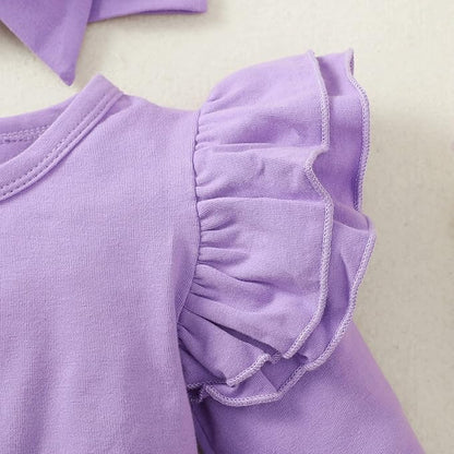 Baby Girl Clothes Infant Ruffle Sleeve Romper Dress Newborn Solid Tutu Skirt Sets Jumpsuit Headband Outfit