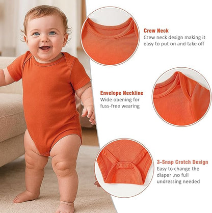 DEFAHN 2PCS Visocse from Bamboo Baby Rompers Unisex Onsies Solid Short Sleeve Baby Bodysuit 0-24 Months