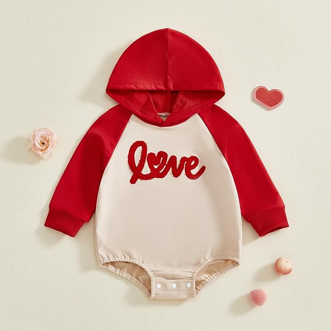 Thorn Tree Baby Boy Valentines Outfit Hooded Sweatshirt Bubble Romper Newborn Sweater Infant Onesie Hoodie