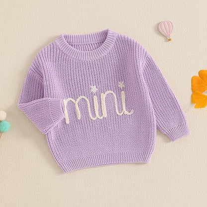 Mommy and Me Sweater Matching Family Outfit Long Sleeve Knit Sweater Pullover Mom and Baby Clothes