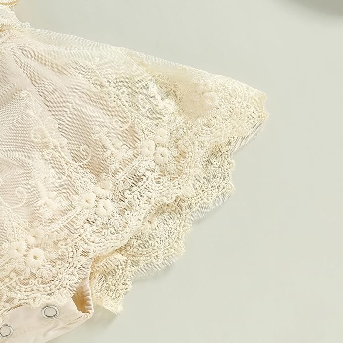 Infant Baby Girl Lace Romper Baby Tulle Dress Romper Flowers Bodysuit Spring Summer Festival Clothes with Headband