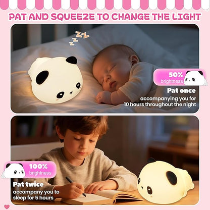 Night Light for Kids, Rechargeable Dimmable Silicone LED Nightlight with 7 Colors, Baby Nursery Night Lamp, Touch Squishy Lamp, Cute Gifts for Girls, Boys, Toddler Room Decor, Lying Panda