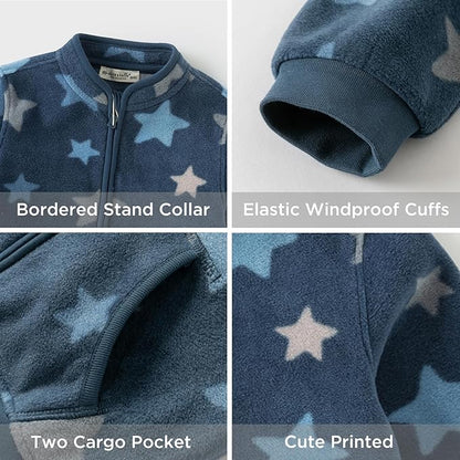 DAVE&BELLA Toddler Printed Polar Fleece Jacket, Zip Up Lightweight Outerwear for Kids Boys Girls Fall Spring Coat 2-9 Years