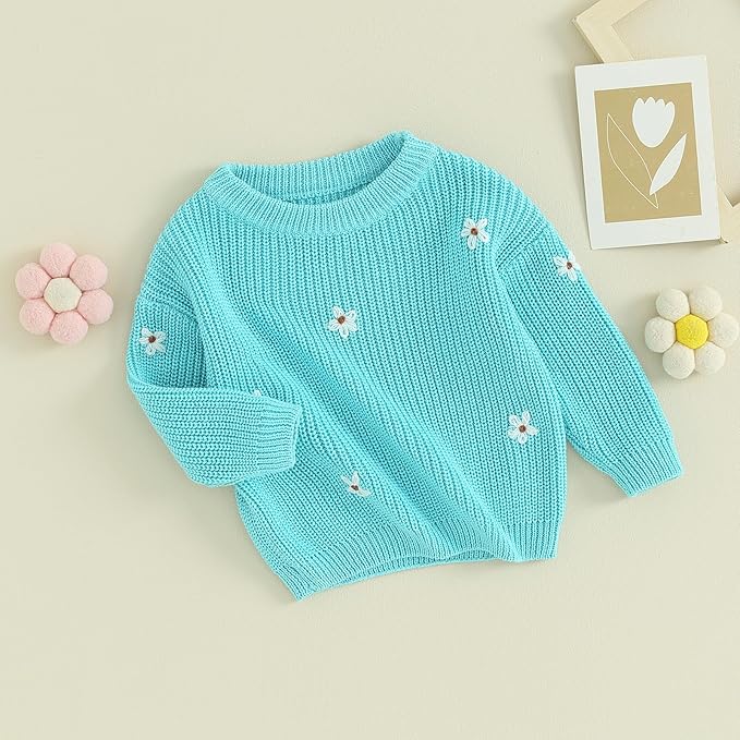 Mubineo Baby Girl Winter Clothes Cute Flower Sweater Crewneck Pullover Long Sleeve Knit Newborn Infant Sweaters