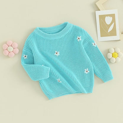 Mubineo Baby Girl Winter Clothes Cute Flower Sweater Crewneck Pullover Long Sleeve Knit Newborn Infant Sweaters