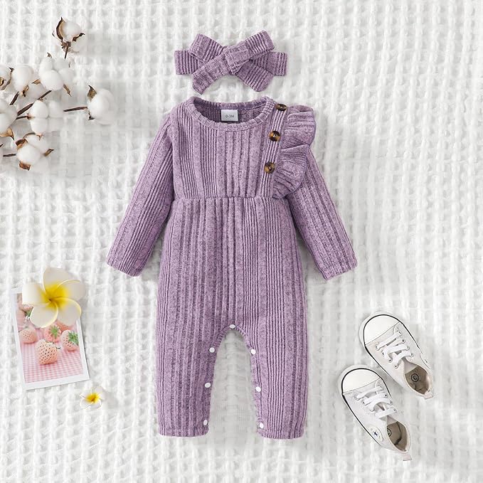 Infant Baby Girl Clothes Newborn Girl Romper Fall Winter Outfit Ruffle Long Sleeve Jumpsuit Romper Cute Baby Girl Outfit