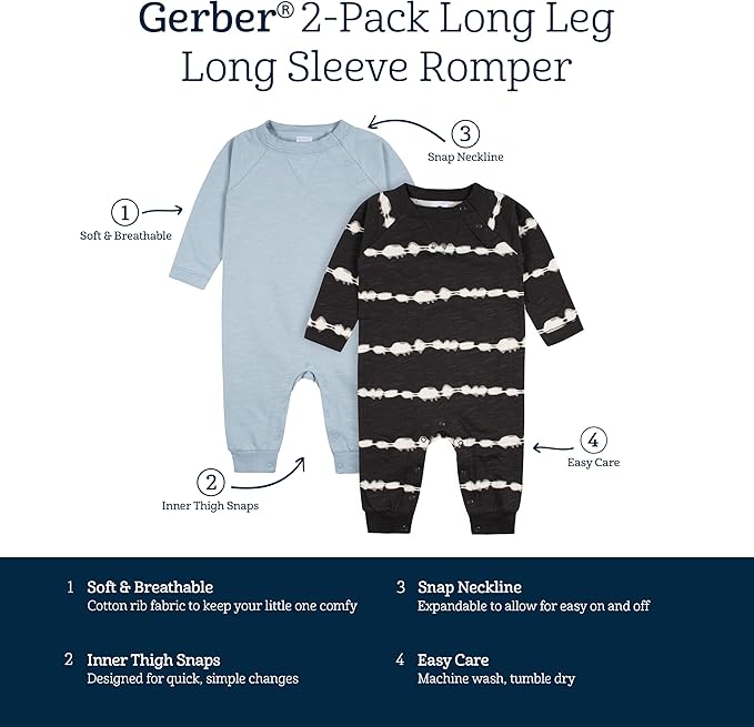Gerber baby-boys 2-pack Long Leg RomperBaby and Toddler T-Shirt Set