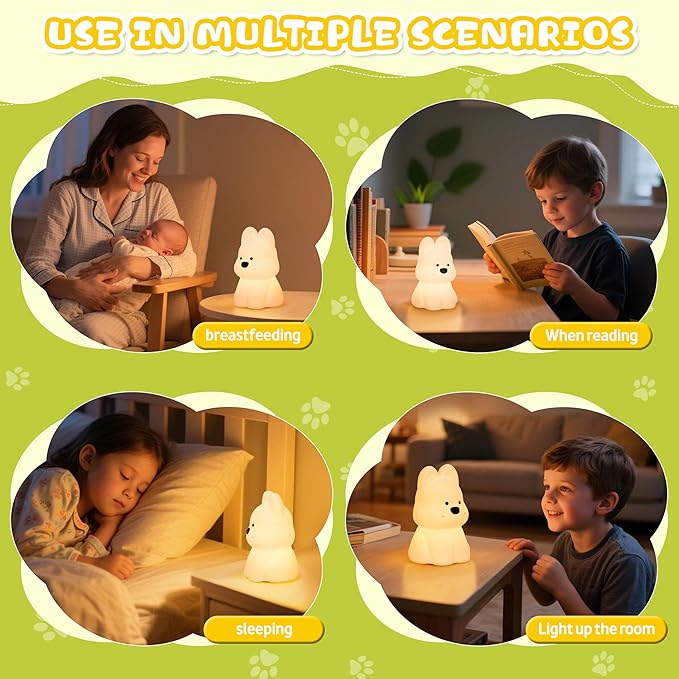 Night Light for Kids, Rechargeable Dimmable Silicone LED Nightlight with 7 Colors, Baby Nursery Night Lamp, Touch Squishy Lamp, Cute Gifts for Girls, Boys, Toddler Room Decor, Dog