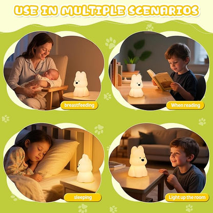 Night Light for Kids, Rechargeable Dimmable Silicone LED Nightlight with 7 Colors, Baby Nursery Night Lamp, Touch Squishy Lamp, Cute Gifts for Girls, Boys, Toddler Room Decor, Dog
