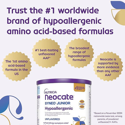 Nutricia Neocate Syneo Junior - Hypoallergenic, Dairy-free, Amino Acid-Based Formula for 1+ Years - For Toddlers, Kids & Teens - Powdered Formula - Syneo Junior - 14.1 oz can (Case of 1)
