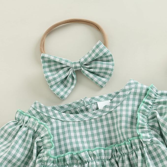 Douhoow Infant Baby Girl Plaid Romper Baby Sweatshirt Romper Ruffle Festival Clothes Fall Winter Outfits with Headband