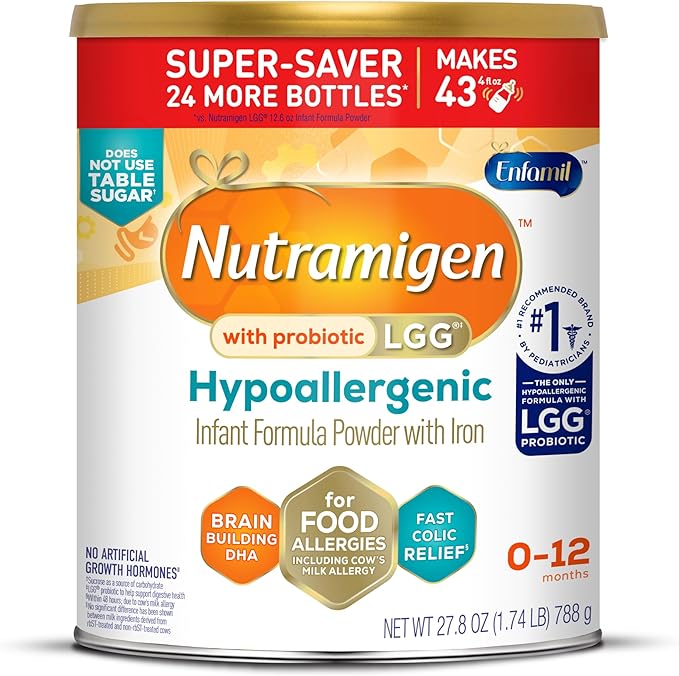 Enfamil Nutramigen Hypoallergenic Baby Formula with Iron, Lactose Free, Colic Relief from Cow's Milk Allergy Starts in 24 Hours, Brain Building DHA, Probiotic LGG for Immune Support, 27.8 Oz Can