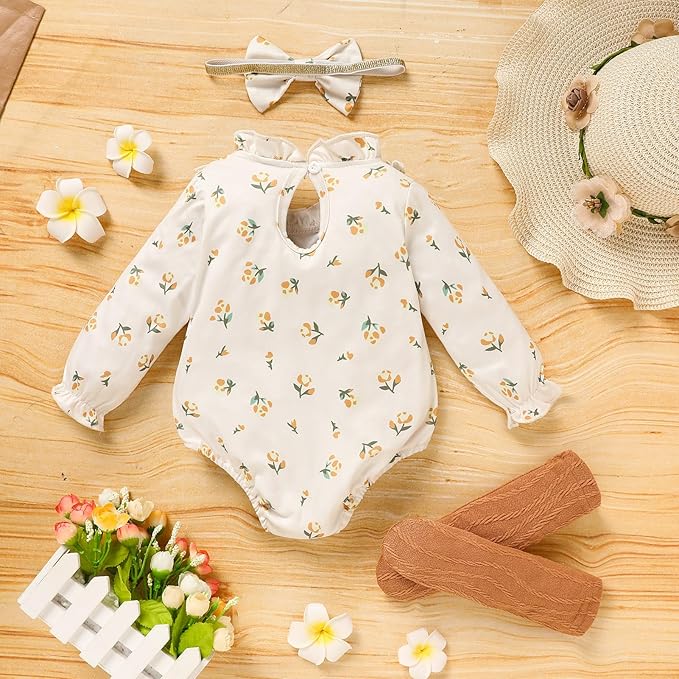 GRNSHTS Newborn Baby Girl Clothes Ruffle Rompers Toddler Fall Outfits for Girls Set Little Girl Fall Winter Clothing
